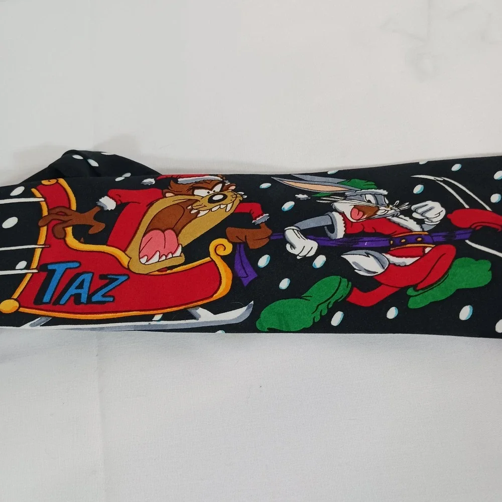 Looney Tunes Necktie Mens OS Black Excellent Vintage 1993 Christmas Taz Bugs
